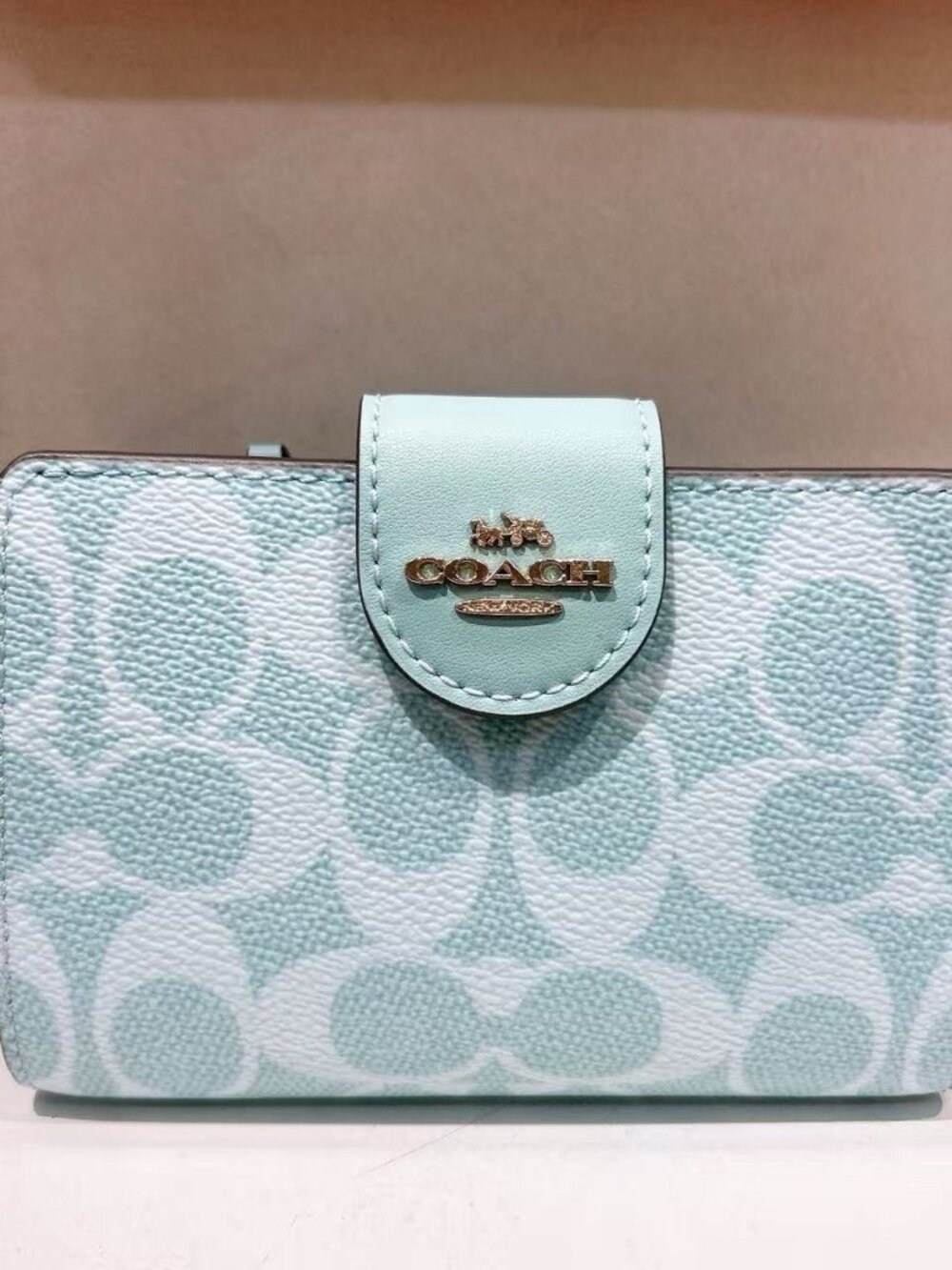 NWT Coach Medium Corner Zip Wallet In Signature Canvas CW786 Light Blue